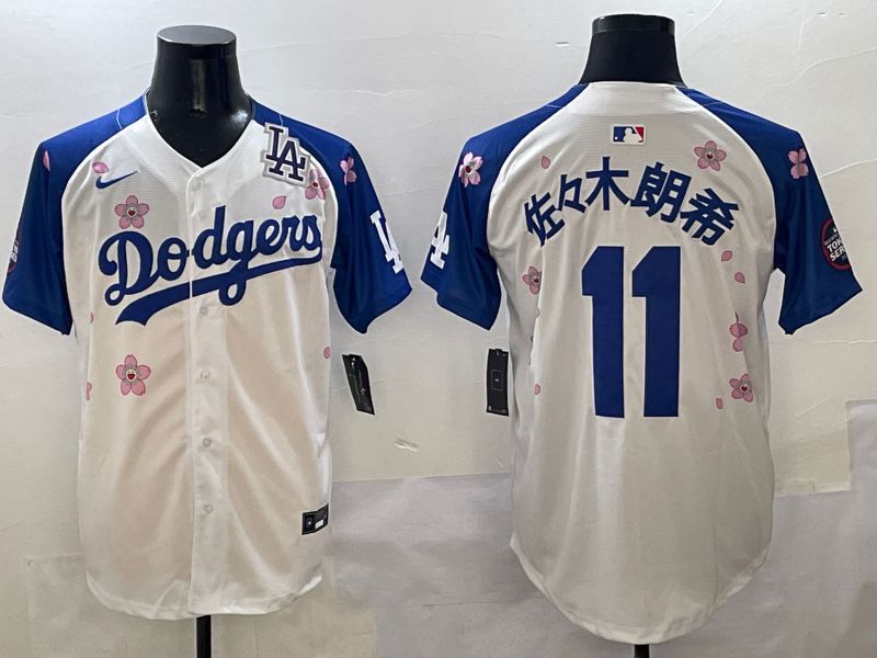 Men Los Angeles Dodgers 11 R.Sasaki White Blue Sakura Edition 2025 Nike MLB Jersey style 8